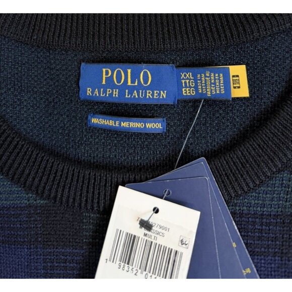 Polo Ralph Lauren Sweater Mens 2XL Blue Green Tartan Plaid Washable Merino Wool - Picture 5 of 11